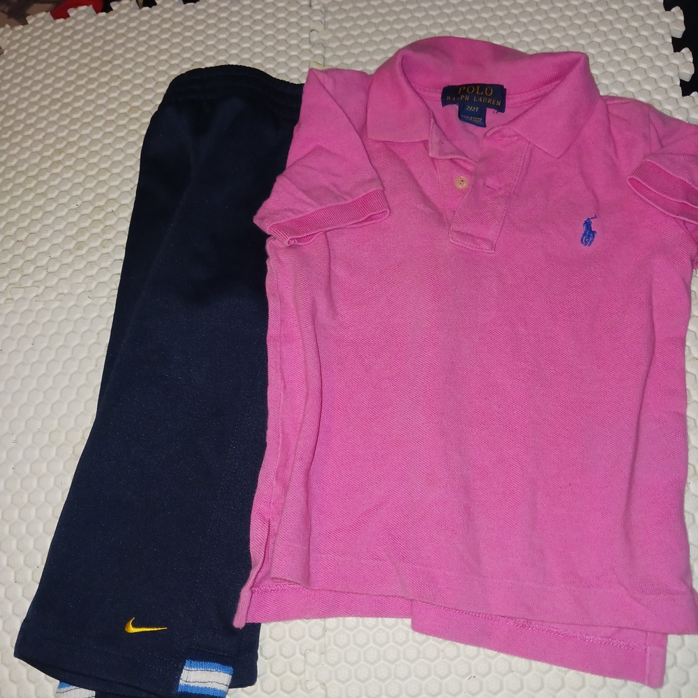 Polo by Ralph Lauren Pink Polo Shirt with Navy Shorts
